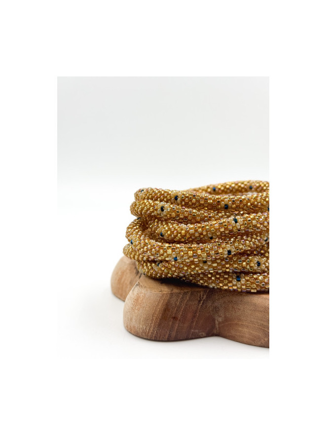 BRACELET NÉPALAIS DORÉ MARINE D28