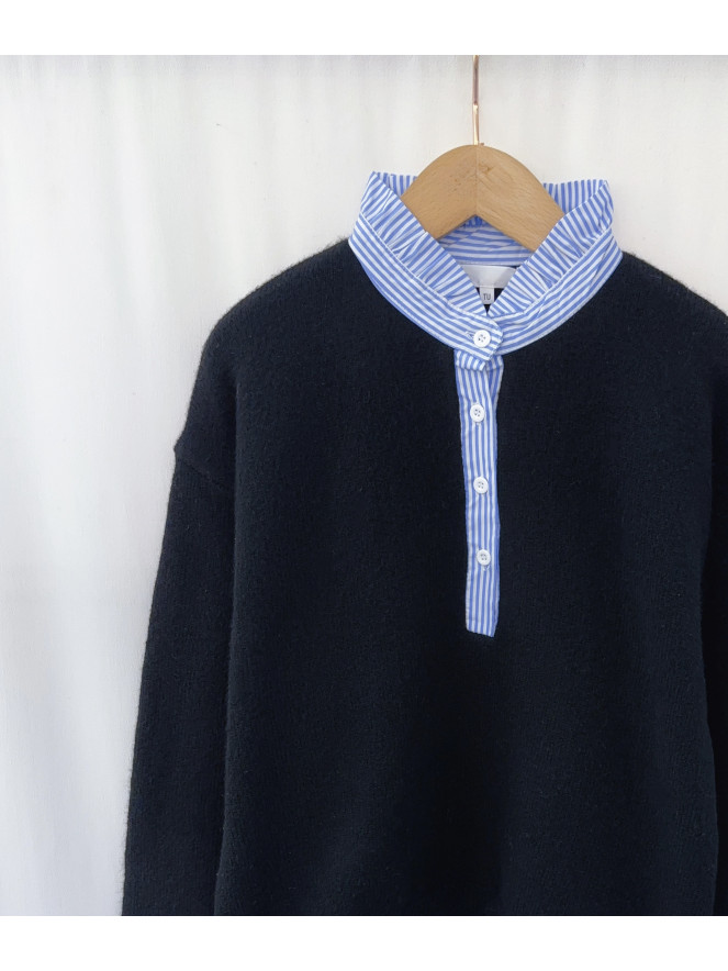Pull MANUELLA NOIR col bleu rayé