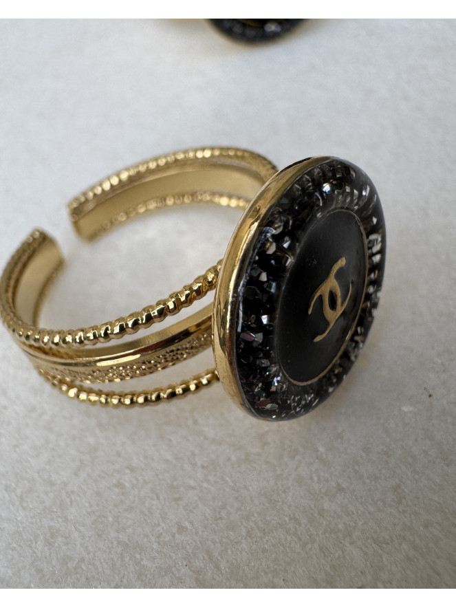BAGUE TWICE BLACK STRASS BIS