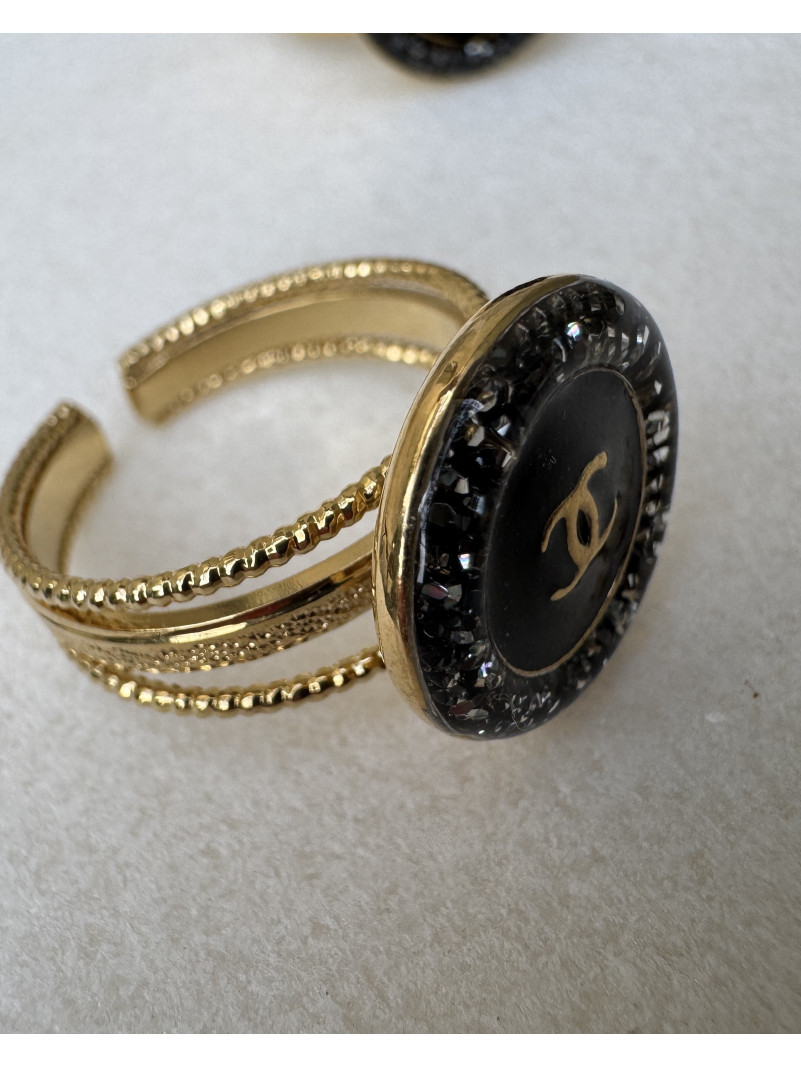 BAGUE TWICE BLACK STRASS BIS
