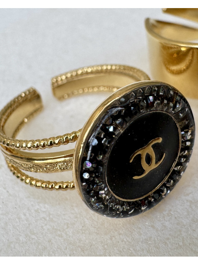 BAGUE TWICE BLACK STRASS BIS