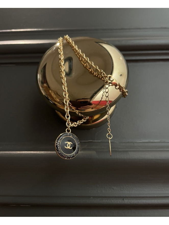 COLLIER TWICE ÉMAIL NOIR STRASS