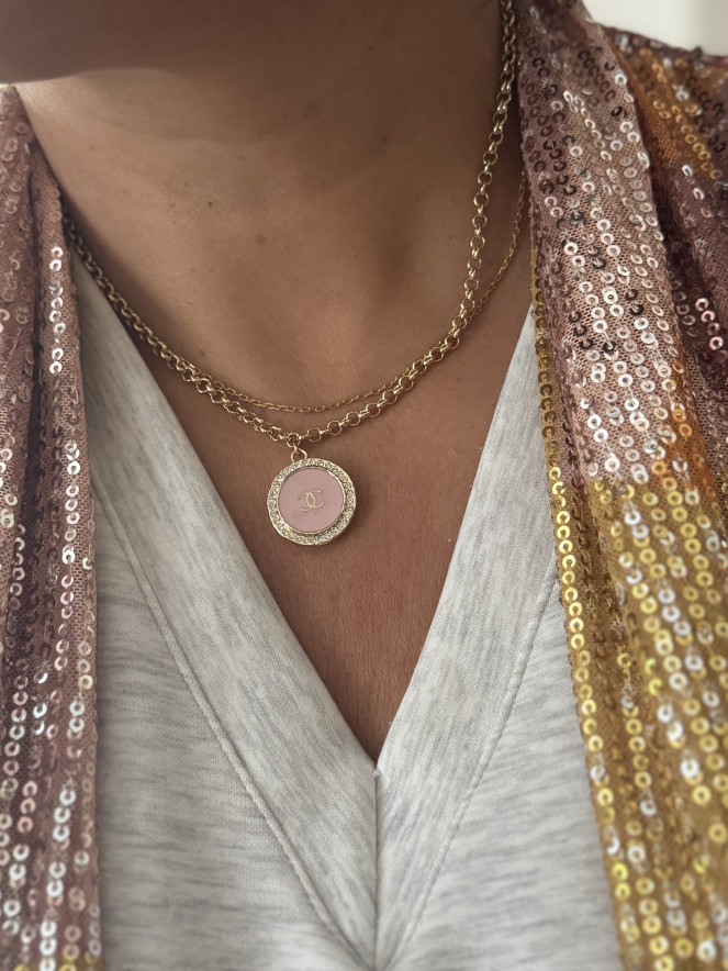 COLLIER TWICE ÉMAIL ROSE STRASS