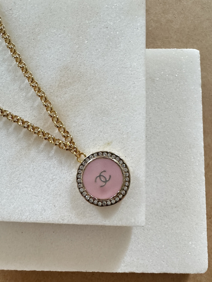 COLLIER TWICE ÉMAIL ROSE STRASS