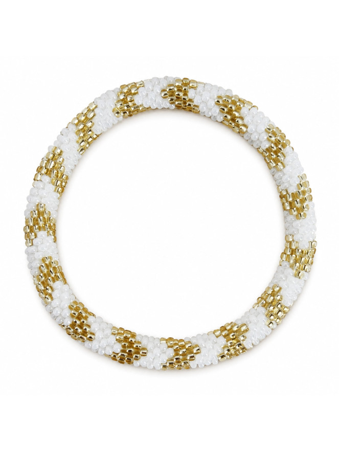 BRACELET NÉPALAIS BLANC FLÈCHE DORÉ CLAIR