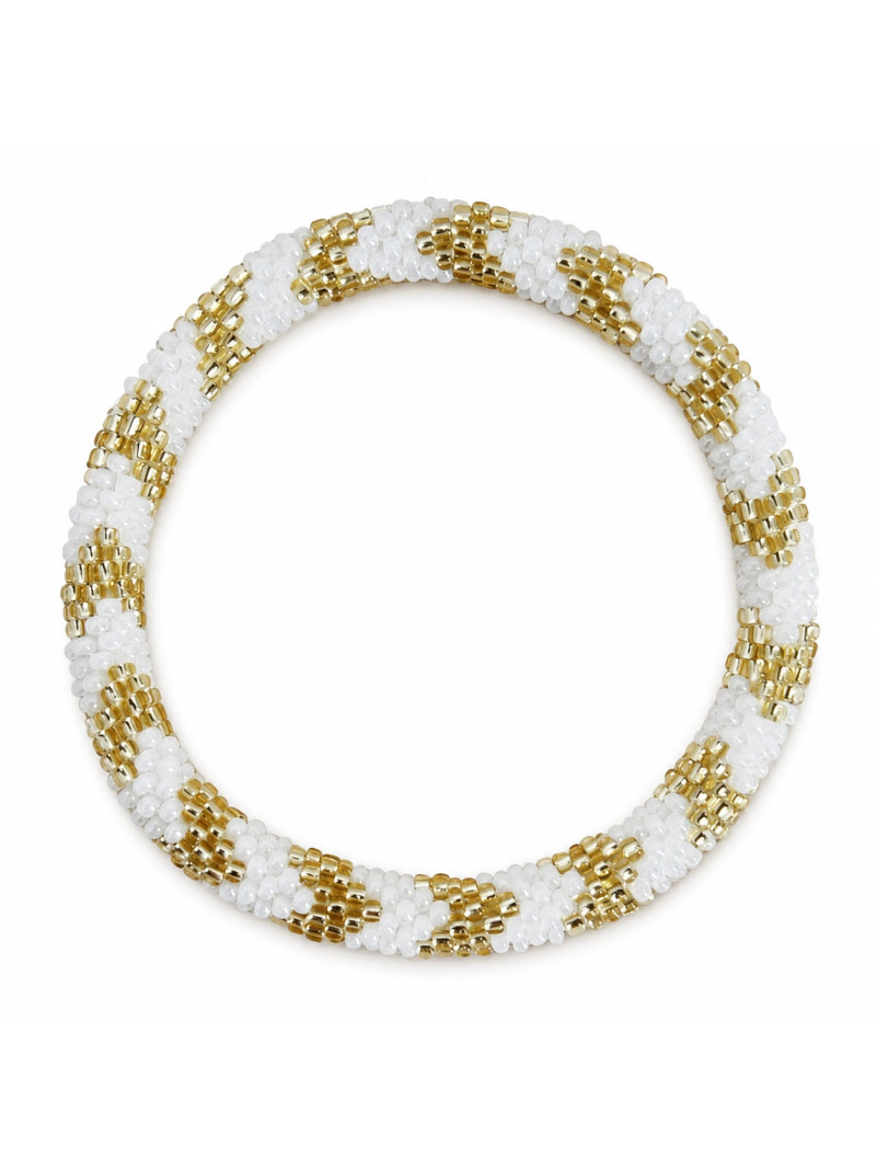 BRACELET NÉPALAIS BLANC FLÈCHE DORÉ CLAIR