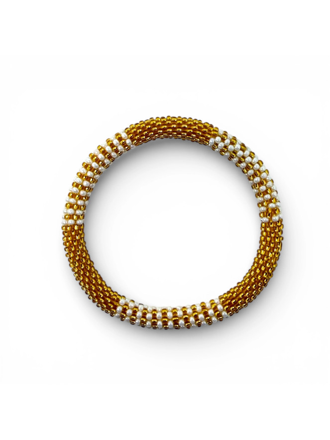 BRACELET NÉPALAIS DORÉ ET BLANC