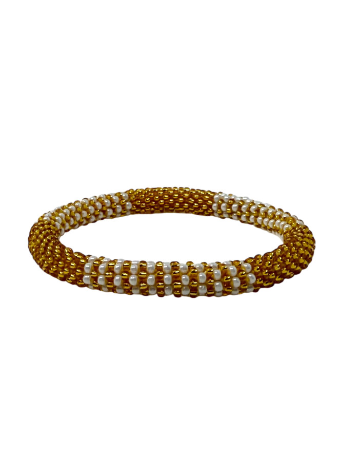 BRACELET NÉPALAIS DORÉ ET BLANC