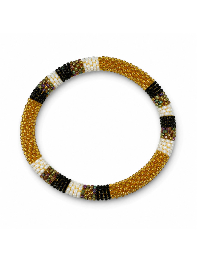 BRACELET NÉPALAIS DORÉ BLANC ET NOIR