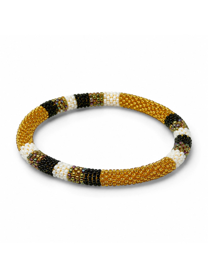 BRACELET NÉPALAIS DORÉ BLANC ET NOIR