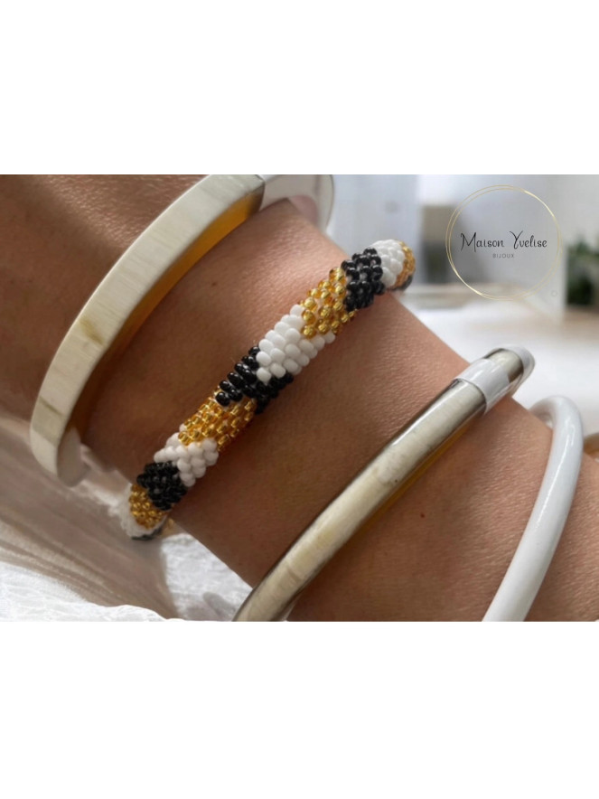 BRACELET NÉPALAIS BLANC NOIR OR