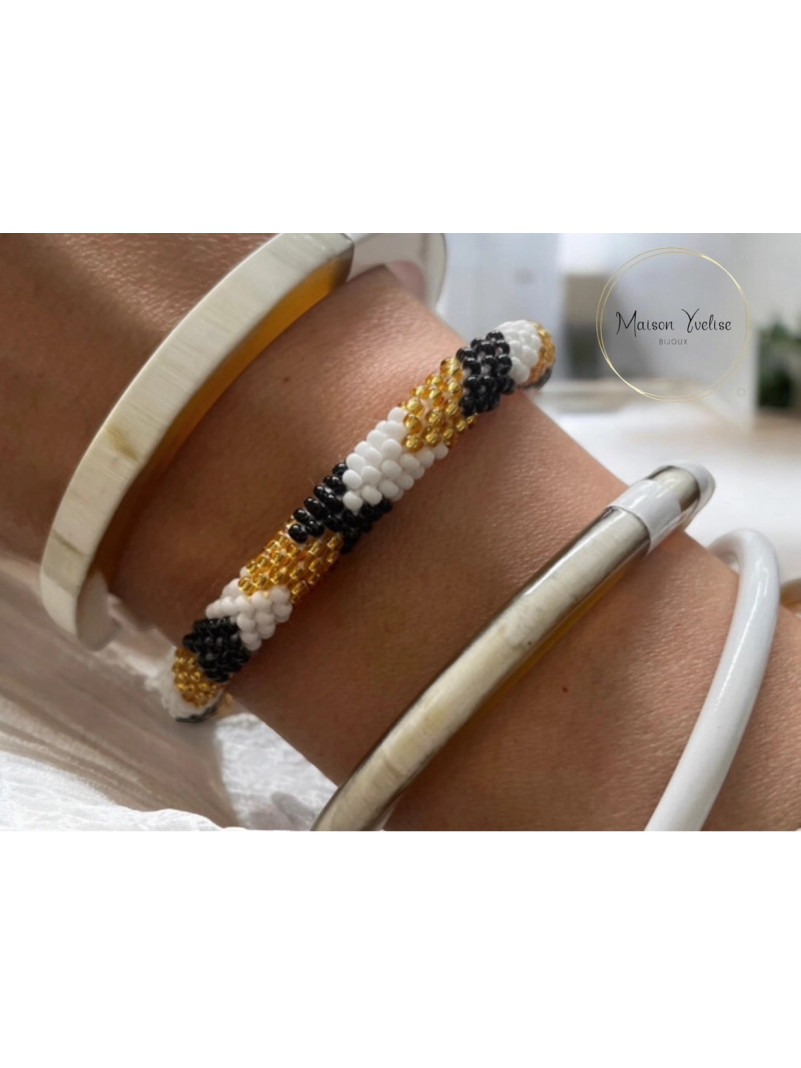 BRACELET NÉPALAIS BLANC NOIR OR