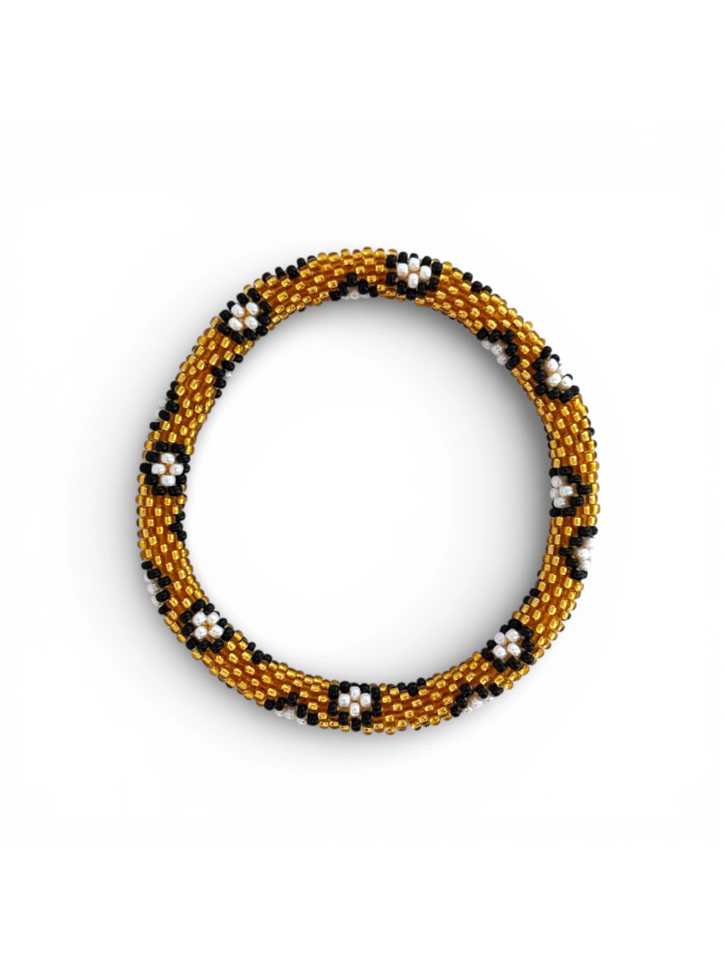 BRACELET NÉPALAIS DORÉ FLEUR BLANCHE