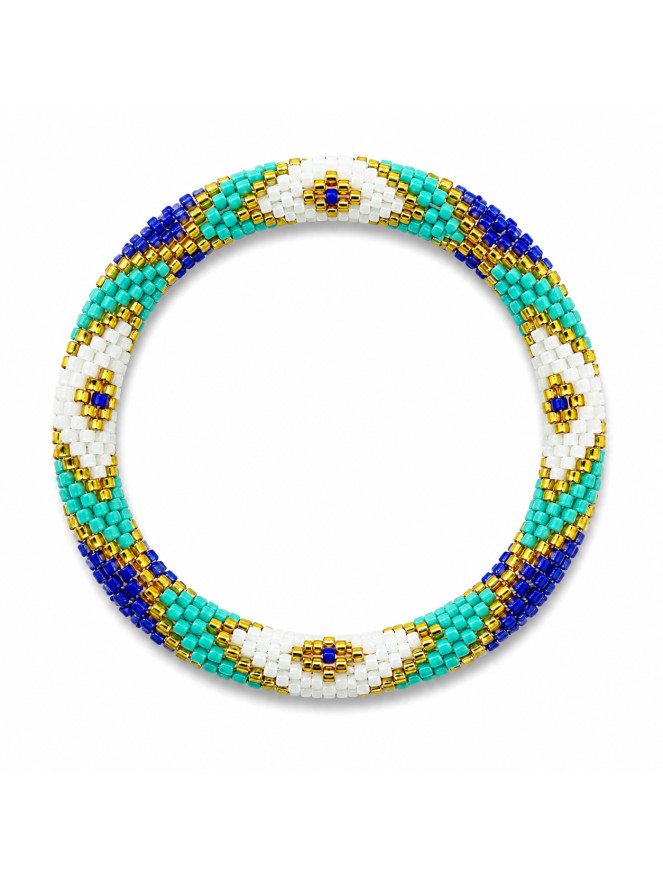 Bracelet NÉPALAIS MARINE TURQUOISE DORÉ BLANC