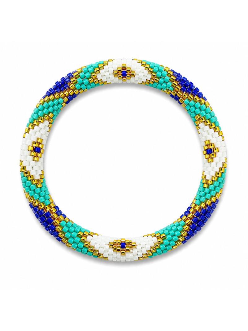 Bracelet NÉPALAIS MARINE TURQUOISE DORÉ BLANC