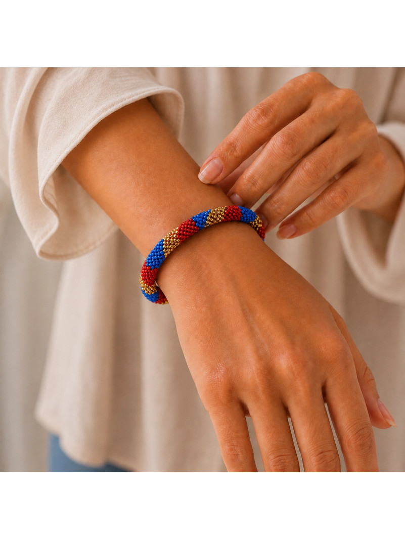 Bracelet NÉPALAIS ROUGE BLEU DORÉ
