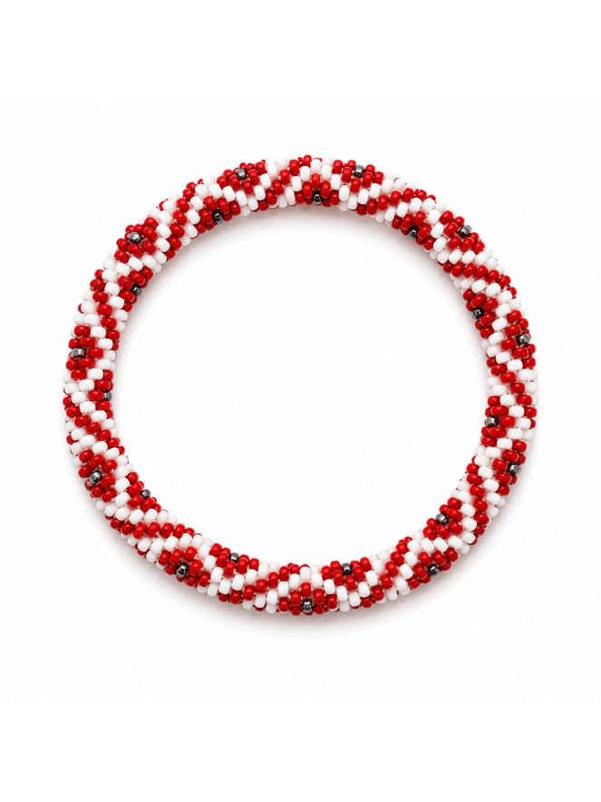 Bracelet NÉPALAIS ROUGE BLANC ARGENT