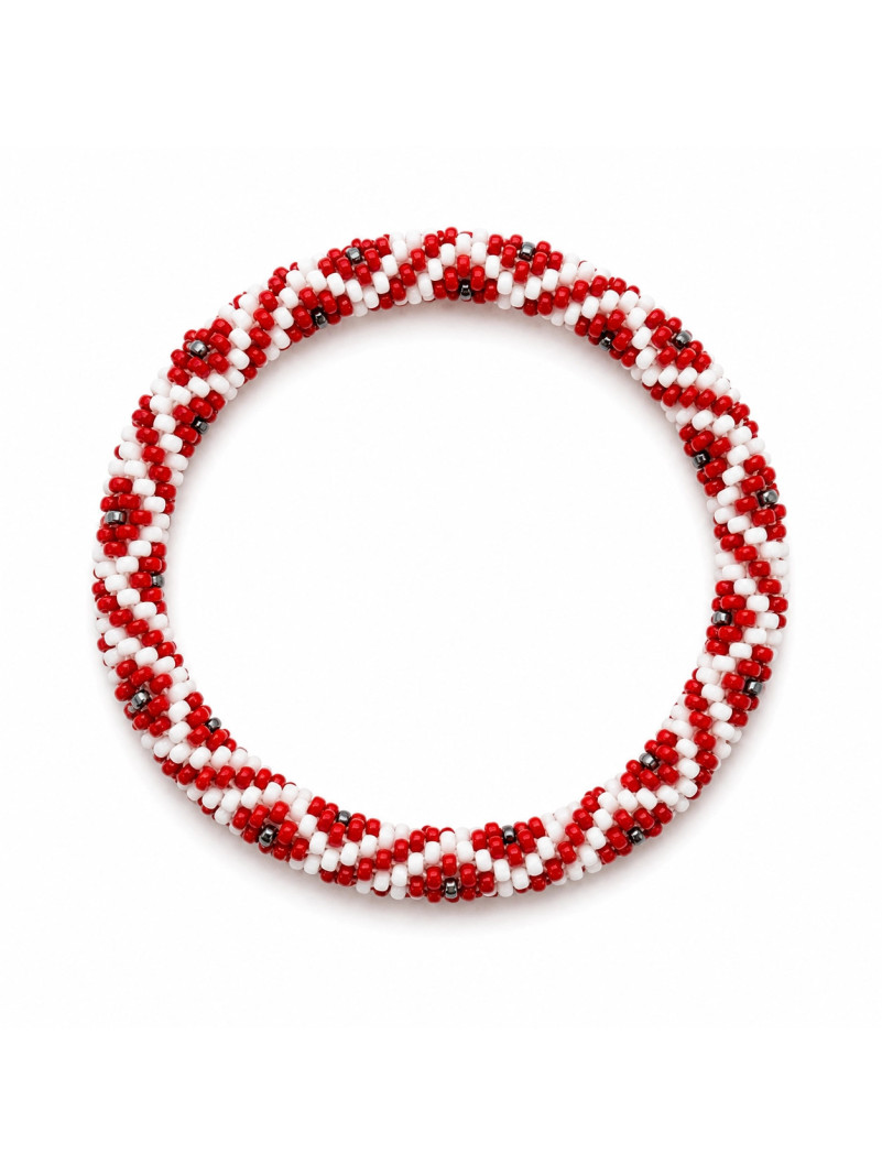 Bracelet NÉPALAIS ROUGE BLANC ARGENT