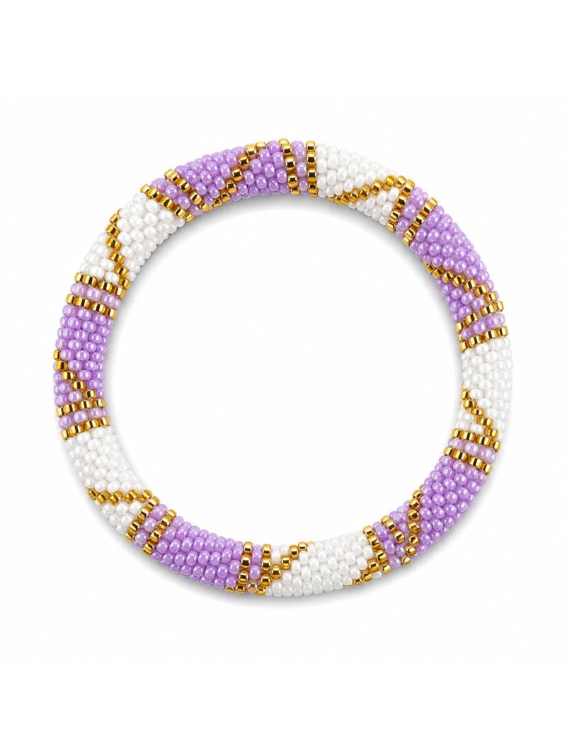 Bracelet NÉPALAIS LILA BLANC DORÉ