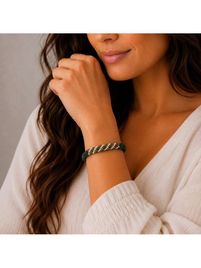 Bracelet NÉPALAIS VERT BLANC DORÉ