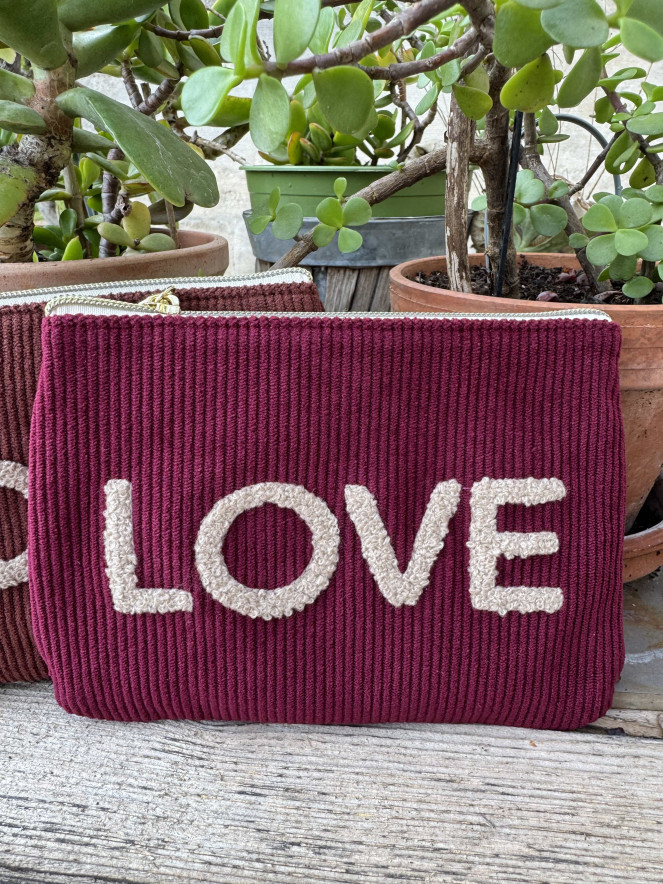 Pochette VELOURS LOVE bordeaux