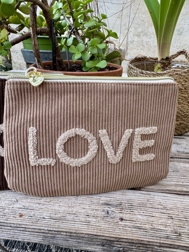 Pochette VELOURS LOVE beige