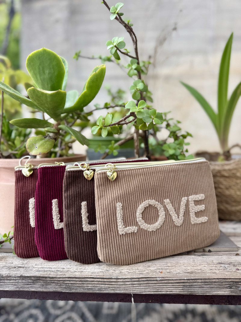 Pochette VELOURS LOVE brique foncé