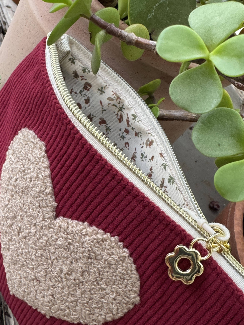 Pochette VELOURS COEUR kaki