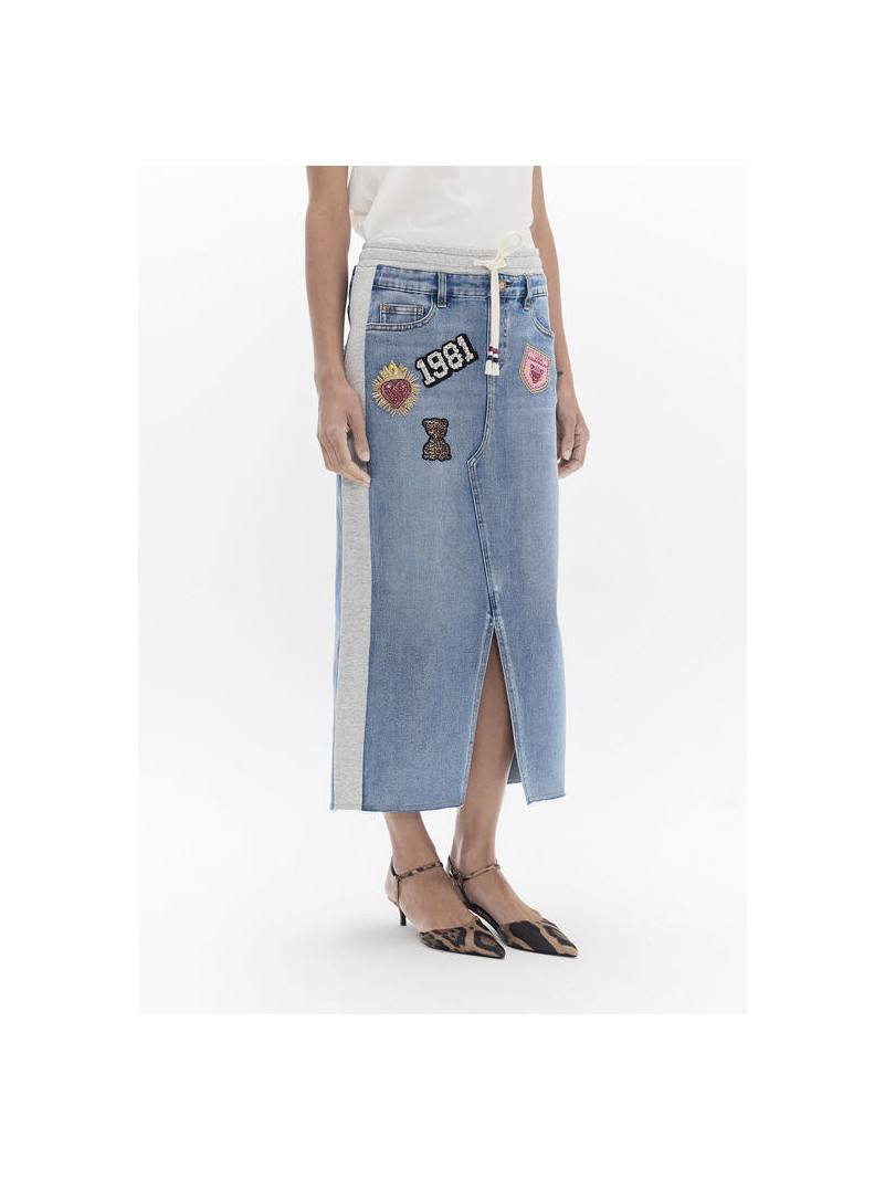 Jupe midi Lola Casademunt DENIM ET JERSEY PATCHS