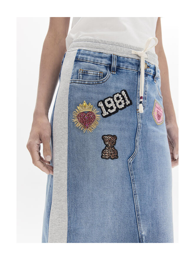 Jupe midi Lola Casademunt DENIM ET JERSEY PATCHS