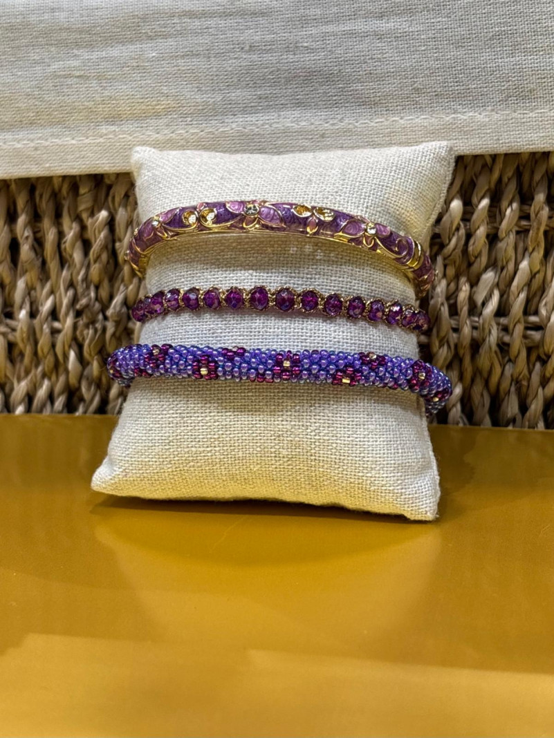Composition de 3 bracelets Népalais et Thaïlandais violet