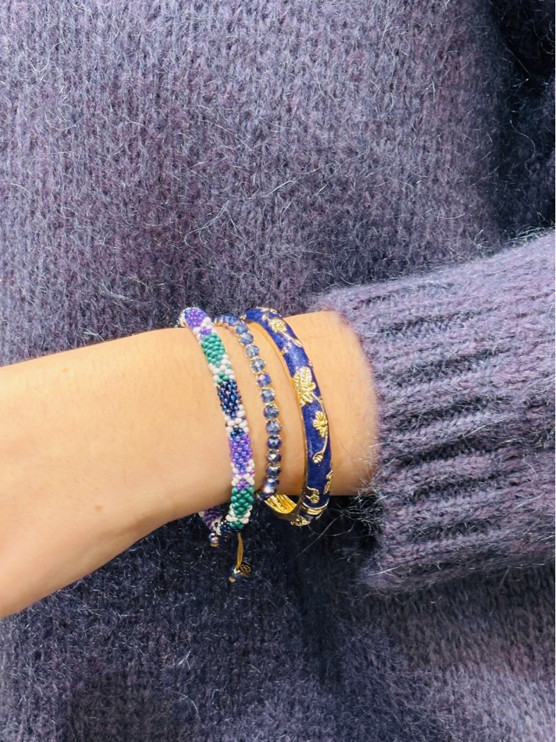 Composition de 3 bracelets Népalais et Thaïlandais bleu nuit vert